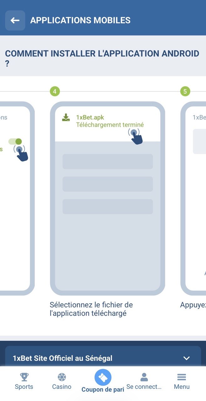Étapes 4-5 : téléchargement terminé, sélectionner le fichier APK